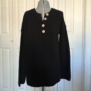 Three Dots Black Parma Henley Long Sleeve Top Size M